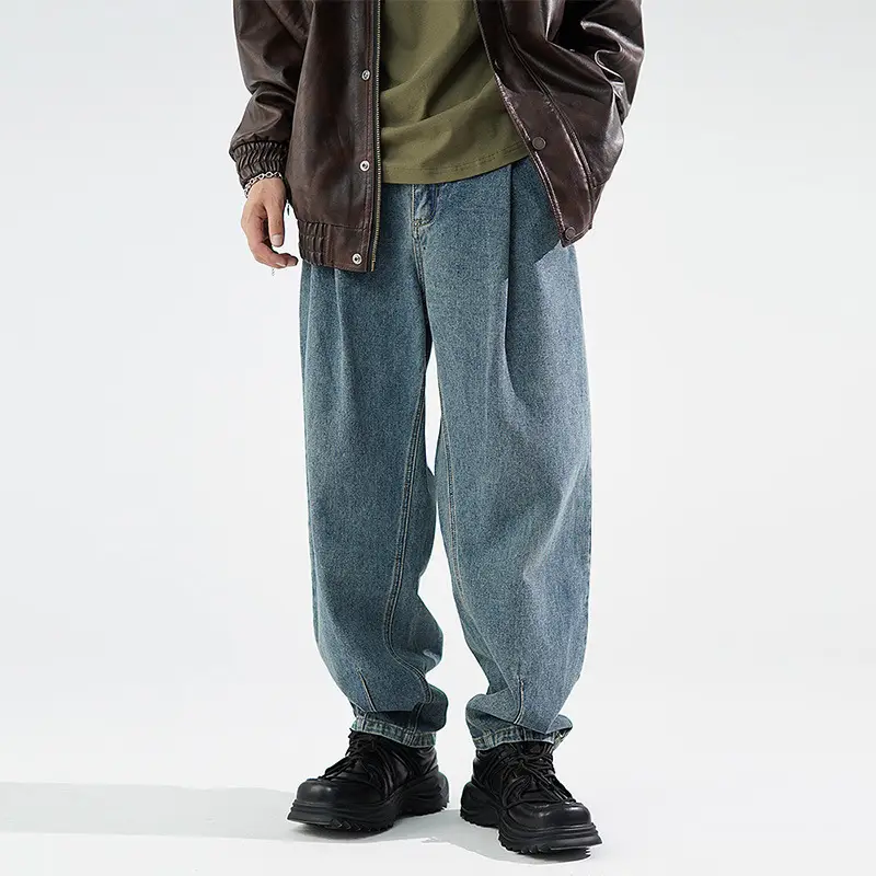 Men's Wide Leg Blue Denim Pants Harlan Style