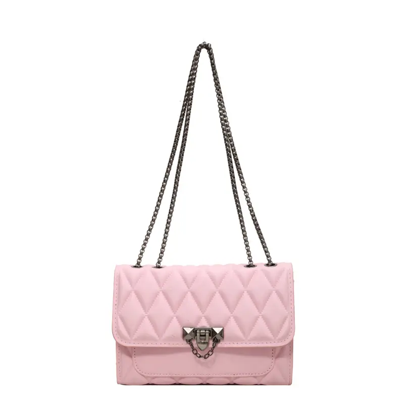 Pink Quilted Chain Messenger Bag for Women - Image 10