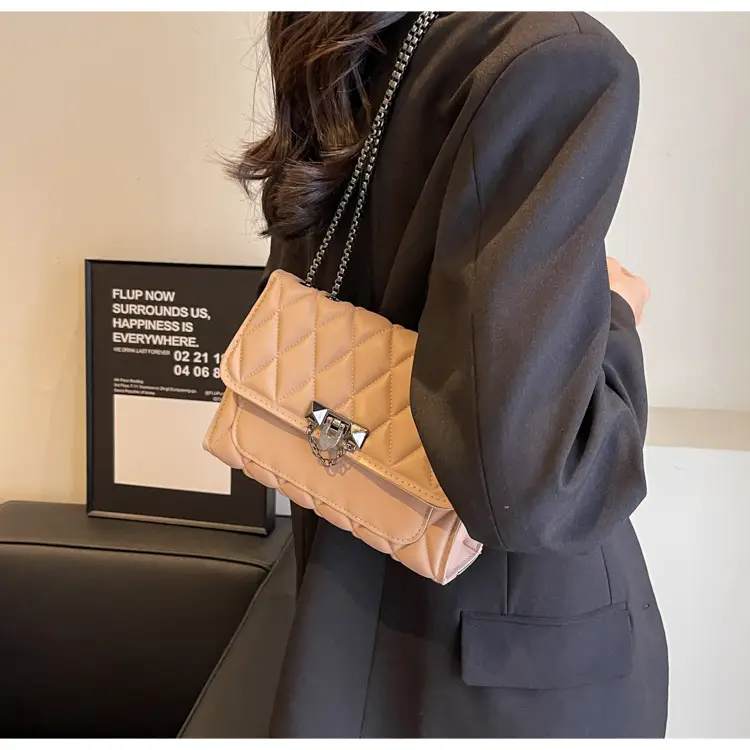 Pink Quilted Chain Messenger Bag for Women — feature 16