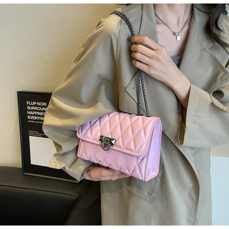 Pink Quilted Chain Messenger Bag for Women — feature 17