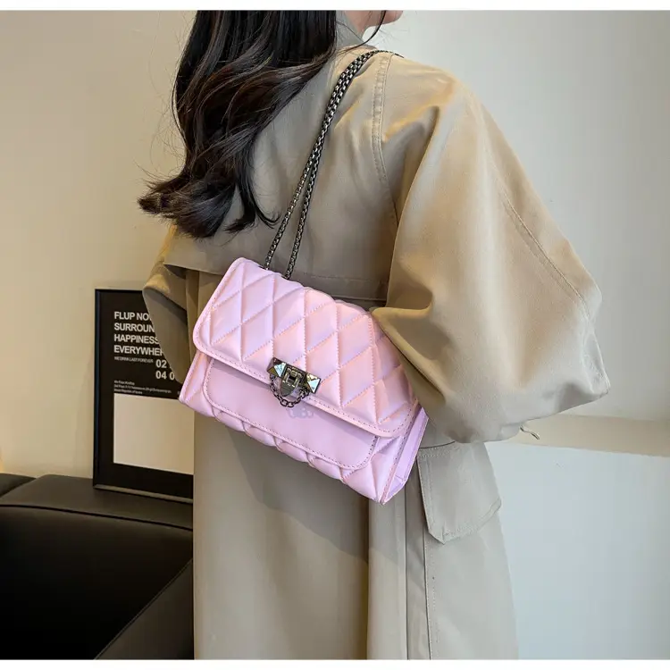 Pink Quilted Chain Messenger Bag for Women — feature 18