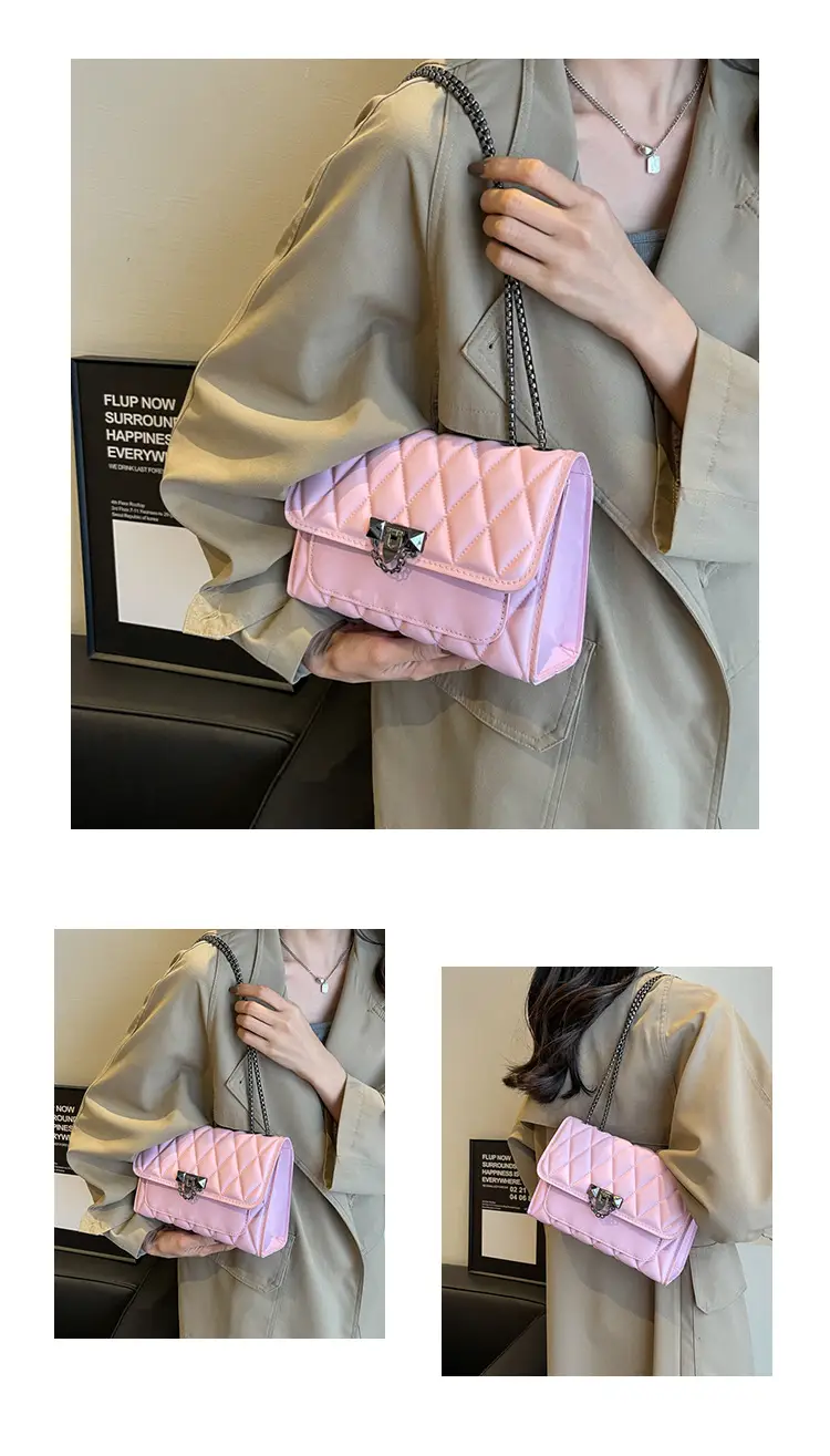 Pink Quilted Chain Messenger Bag for Women — feature 19