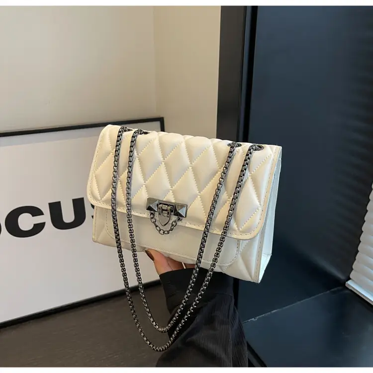 Pink Quilted Chain Messenger Bag for Women — feature 24