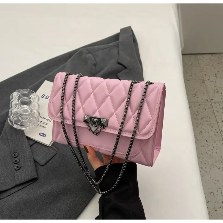 Pink Quilted Chain Messenger Bag for Women — feature 27