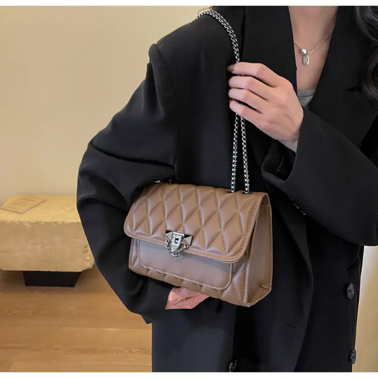 Pink Quilted Chain Messenger Bag for Women — feature 9