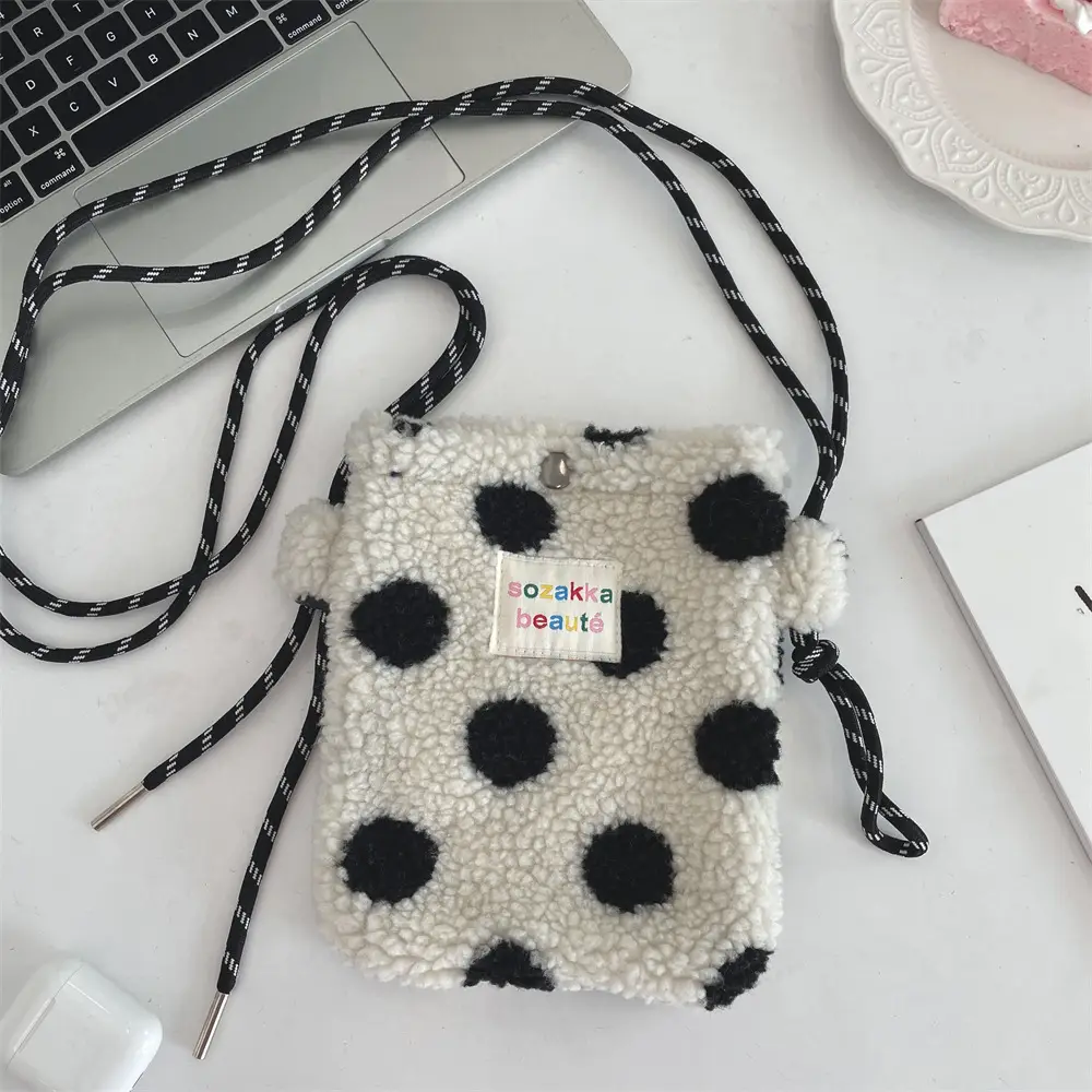 Plush Rainbow Polka Dot Shoulder Messenger Bag - Image 9