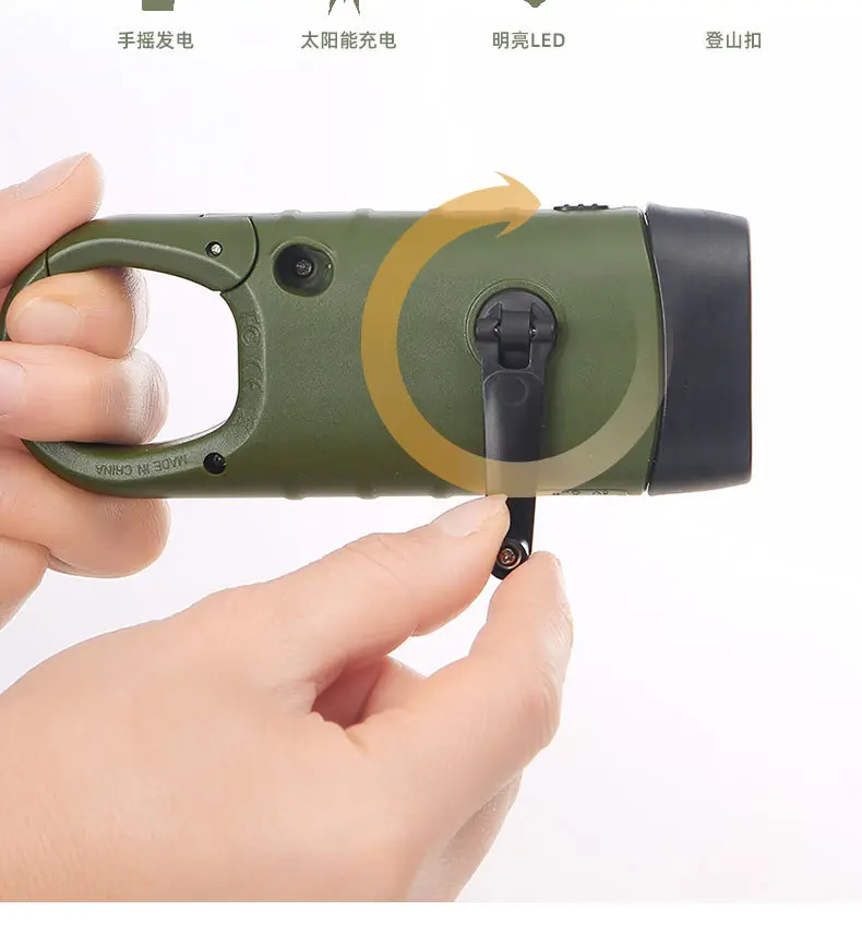 Solar Hand Crankled Camping Flashlight Green — feature 3