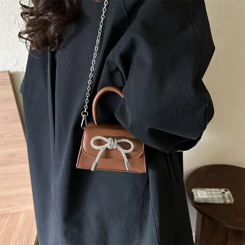 Candy Brown Bow Knot Patent Leather Shoulder Bag - Image 8