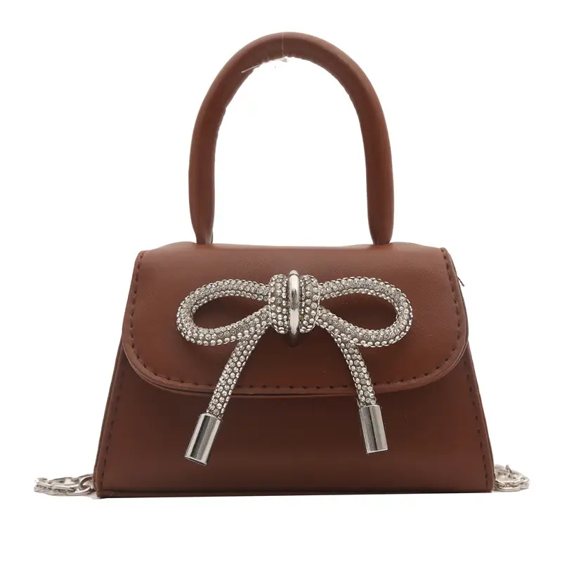 Candy Brown Bow Knot Patent Leather Shoulder Bag - Image 3