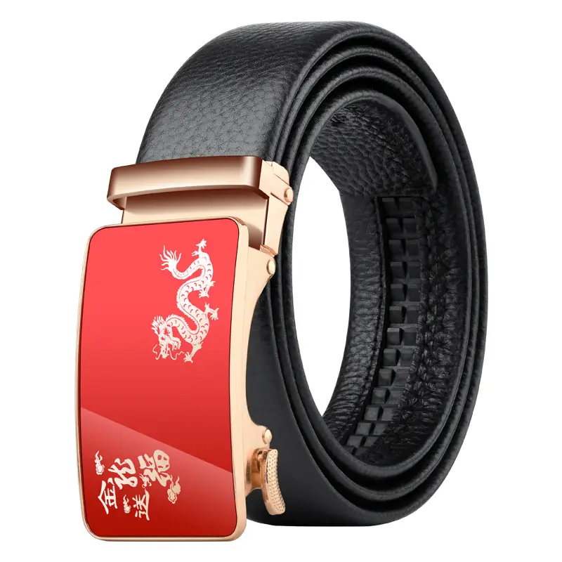Men's Automatic Buckle Leather Belt Red Birth Year - Image 7