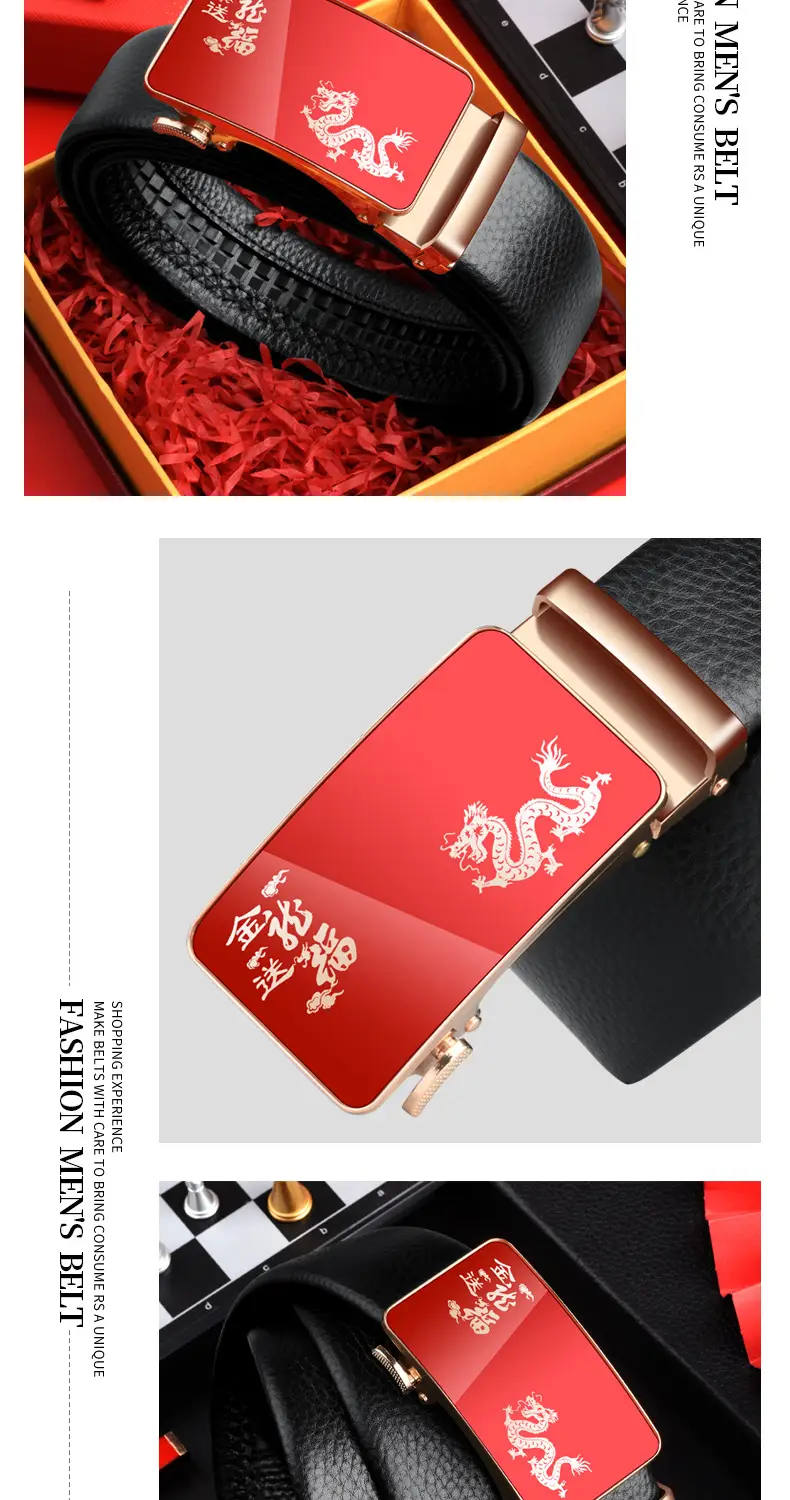 Men's Automatic Buckle Leather Belt Red Birth Year — feature 12