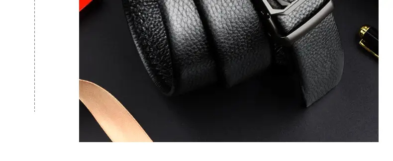 Men's Automatic Buckle Leather Belt Black Silver — feature 13