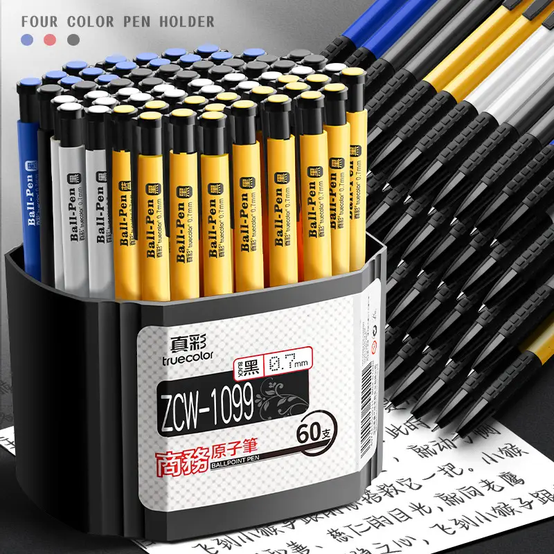 True Colorful Ballpoint Pen Genuine Push-Type Blue Red Oil Pen Primary School Students Special Office Ball Pen Oil Pen