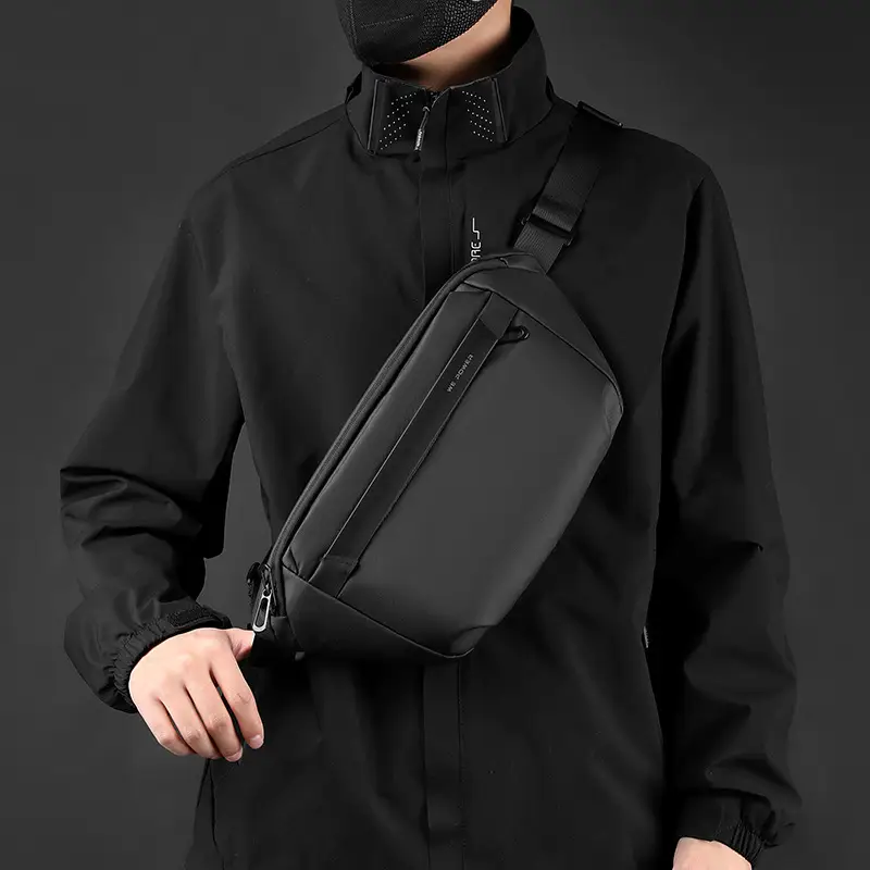 WEPOWER Men's Black Waist Messenger Bag Large Capacity Lightweight Sports Bag - Image 5