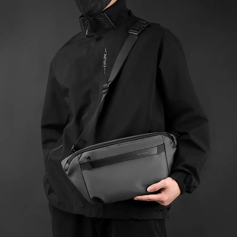 WEPOWER Men's Black Waist Messenger Bag Large Capacity Lightweight Sports Bag - Image 6