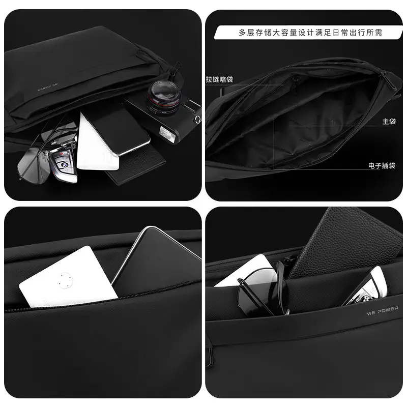 WEPOWER Men's Black Waist Messenger Bag Large Capacity Lightweight Sports Bag - Image 7