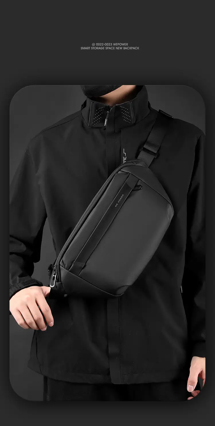 WEPOWER Men's Black Waist Messenger Bag Large Capacity Lightweight Sports Bag — feature 15