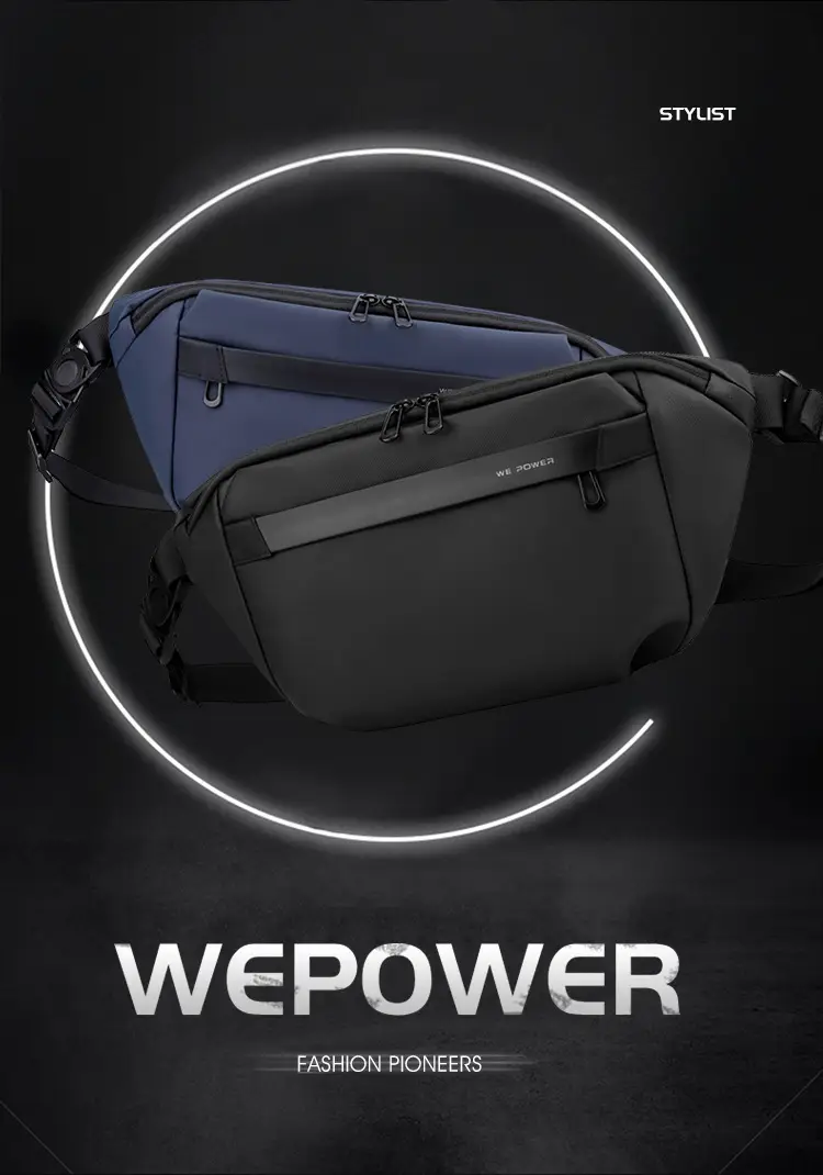 WEPOWER Men's Black Waist Messenger Bag Large Capacity Lightweight Sports Bag — feature 2