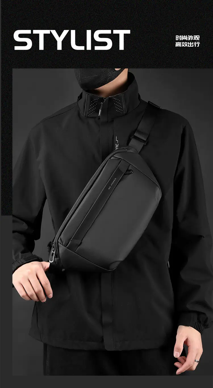 WEPOWER Men's Black Waist Messenger Bag Large Capacity Lightweight Sports Bag — feature 3