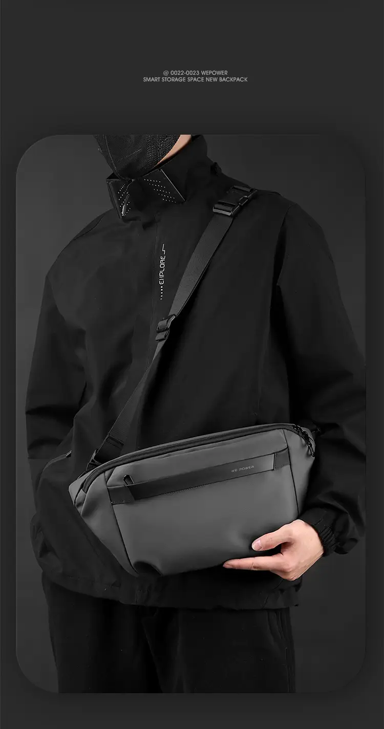 WEPOWER Men's Black Waist Messenger Bag Large Capacity Lightweight Sports Bag — feature 5