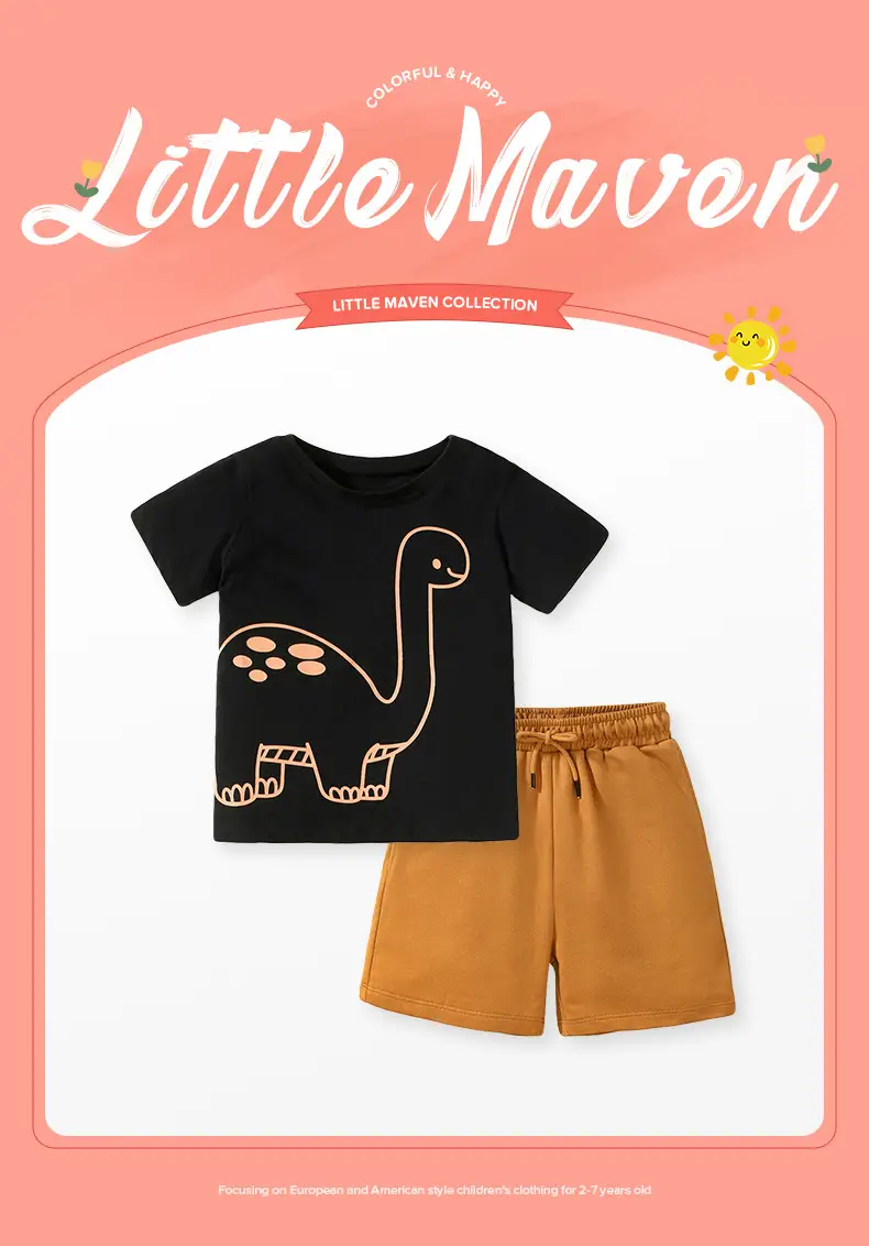 Little Maven Summer Suit Brown Cotton Two-Piece — feature 3