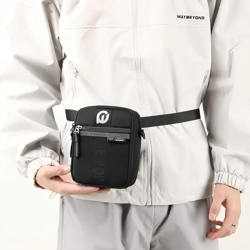 Men's Black Crossbody Shoulder Bag with Zip - Image 5