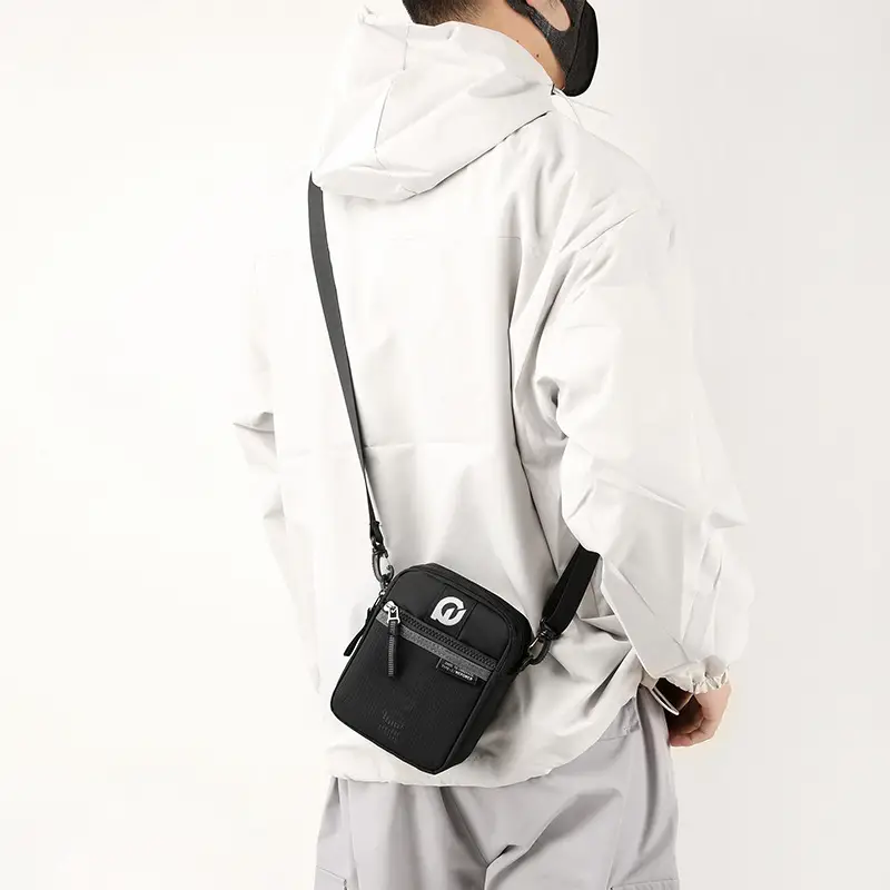 Men's Black Crossbody Shoulder Bag with Zip - Image 6