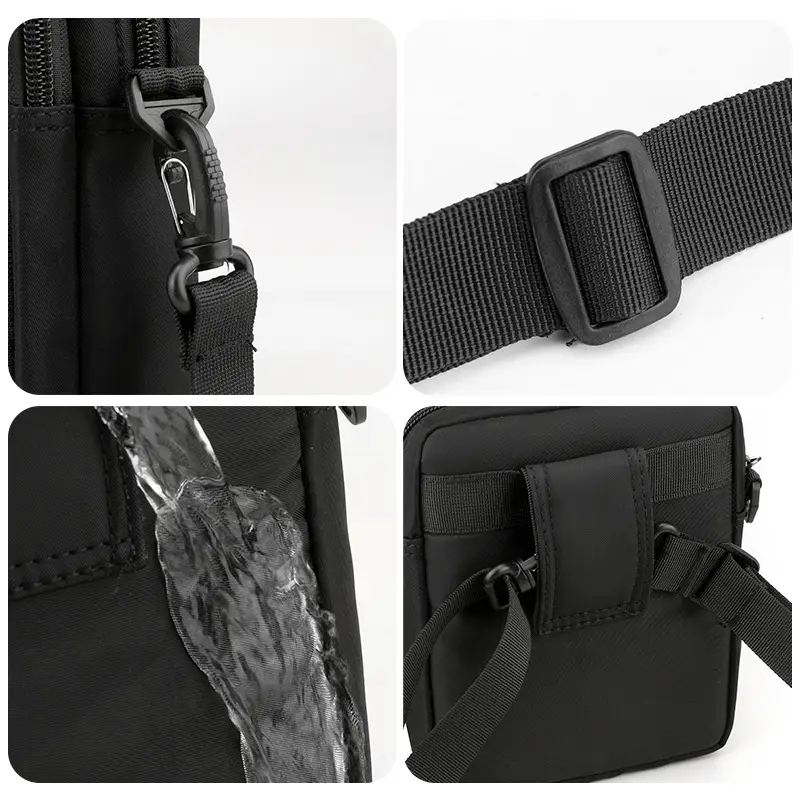 Men's Black Crossbody Shoulder Bag with Zip - Image 7