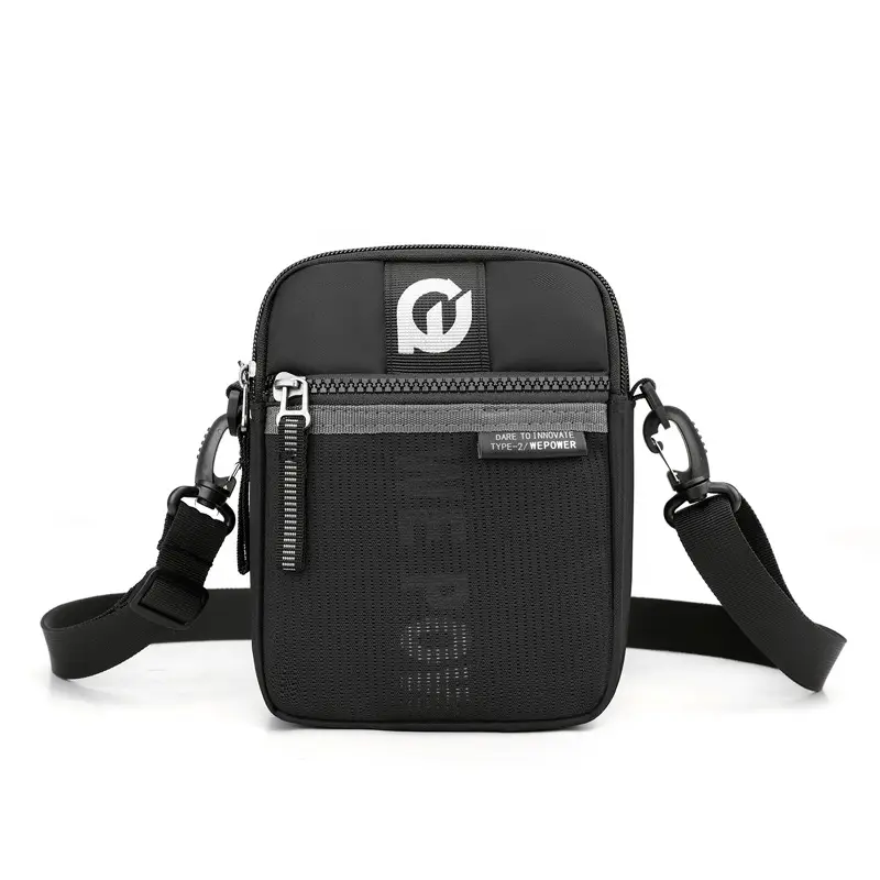 Men's Black Crossbody Shoulder Bag with Zip - Image 8