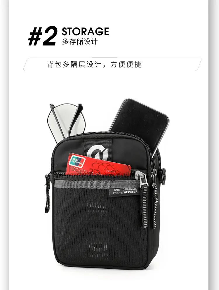 Men's Black Crossbody Shoulder Bag with Zip — feature 10