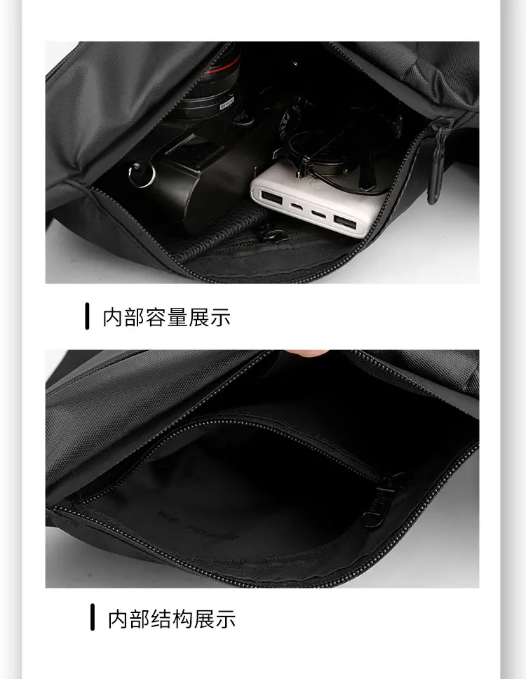 Men's Black Crossbody Shoulder Bag with Zip — feature 11