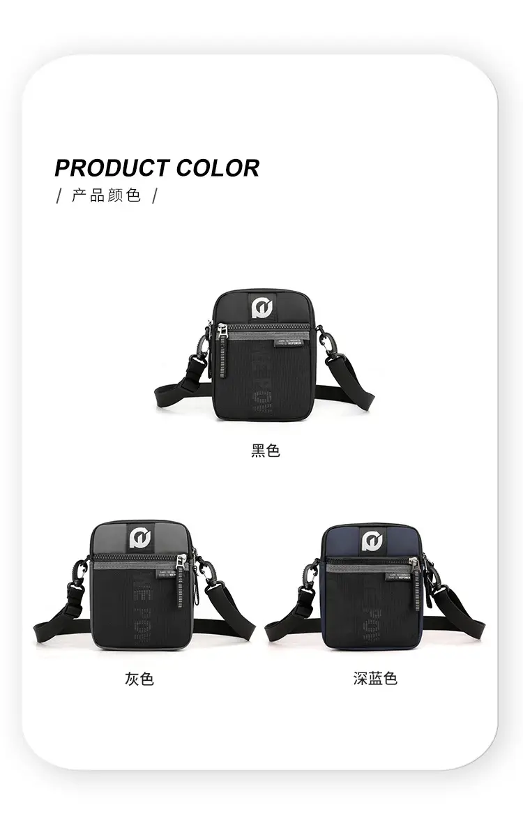 Men's Black Crossbody Shoulder Bag with Zip — feature 16