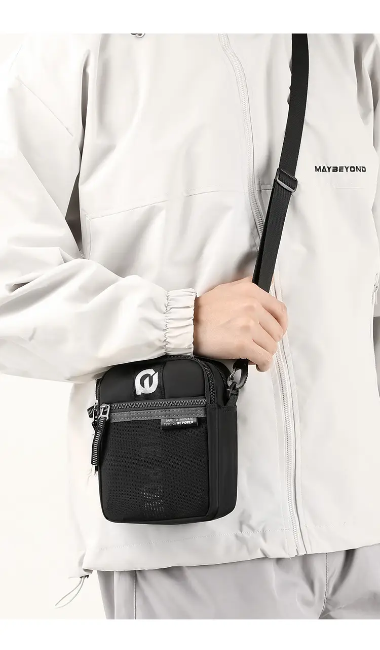 Men's Black Crossbody Shoulder Bag with Zip — feature 17