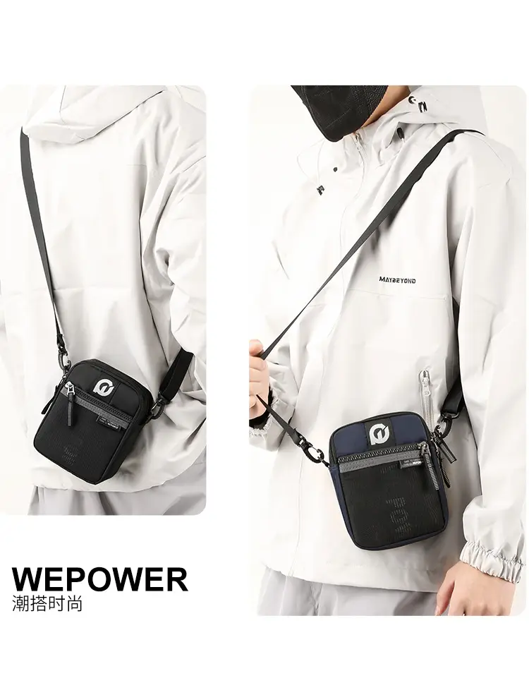 Men's Black Crossbody Shoulder Bag with Zip — feature 18
