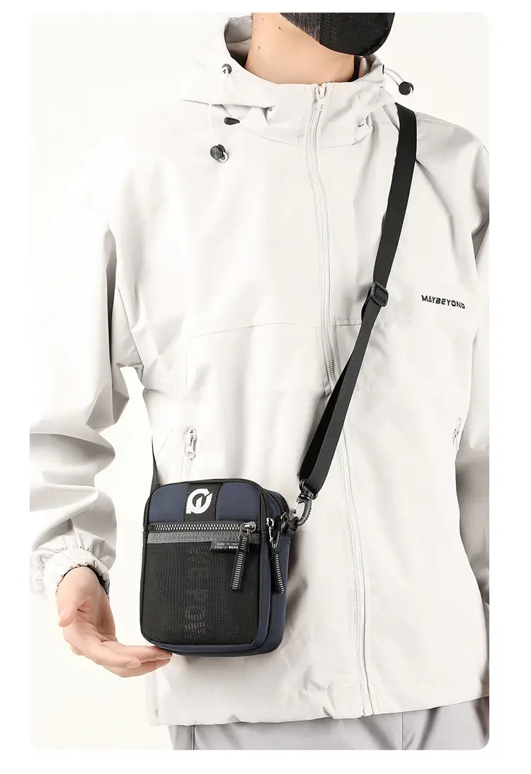 Men's Black Crossbody Shoulder Bag with Zip — feature 19
