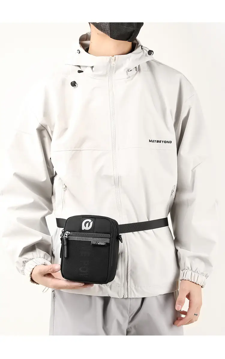 Men's Black Crossbody Shoulder Bag with Zip — feature 20