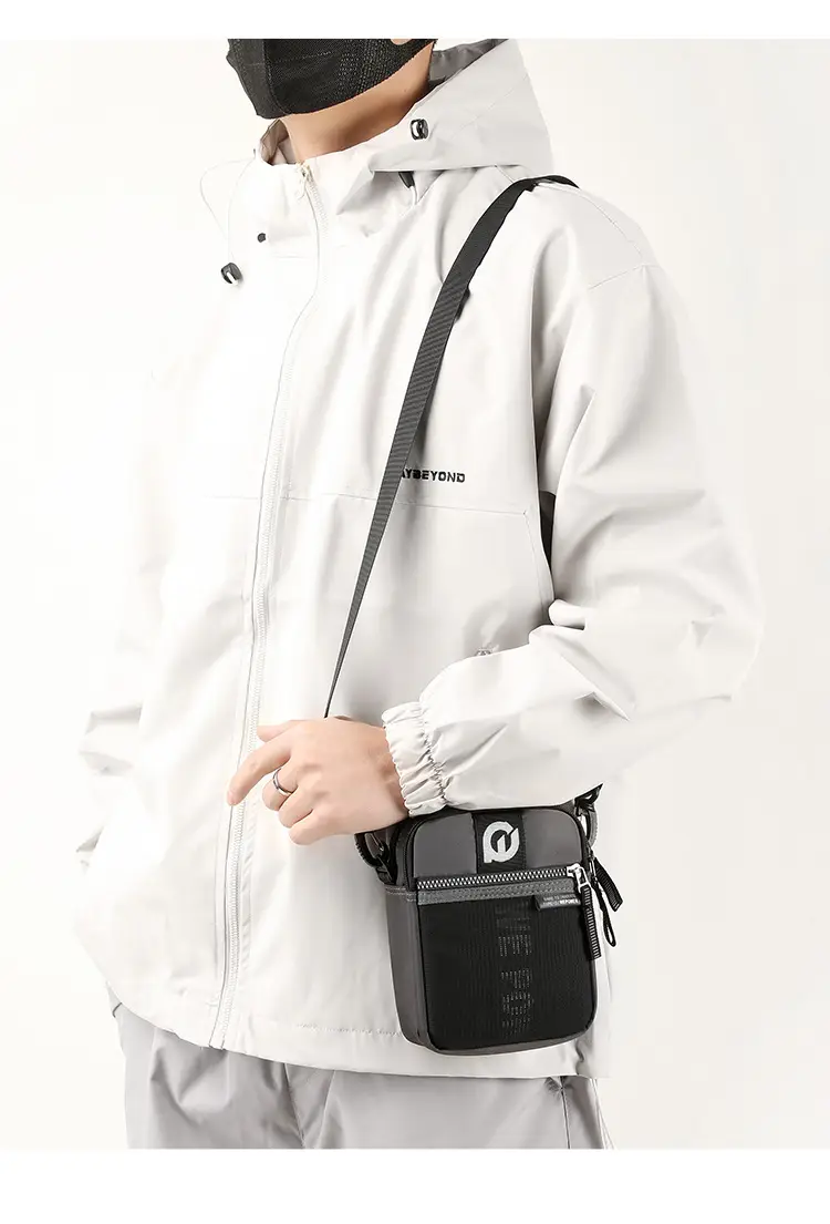 Men's Black Crossbody Shoulder Bag with Zip — feature 21