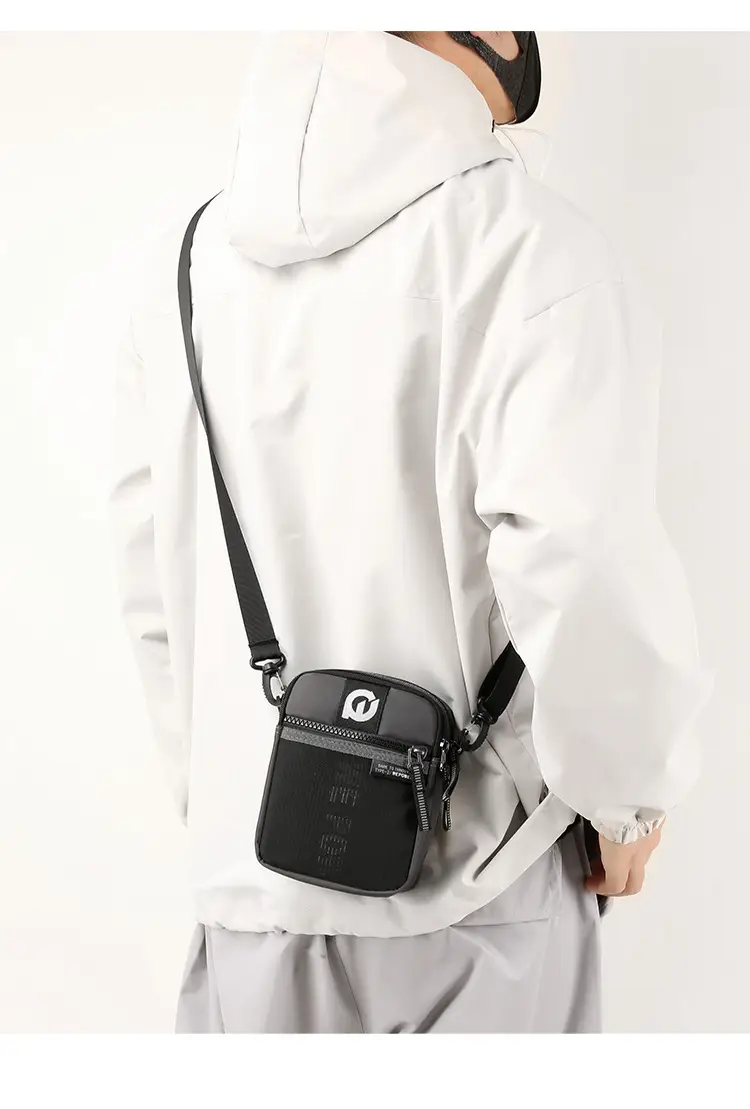 Men's Black Crossbody Shoulder Bag with Zip — feature 22