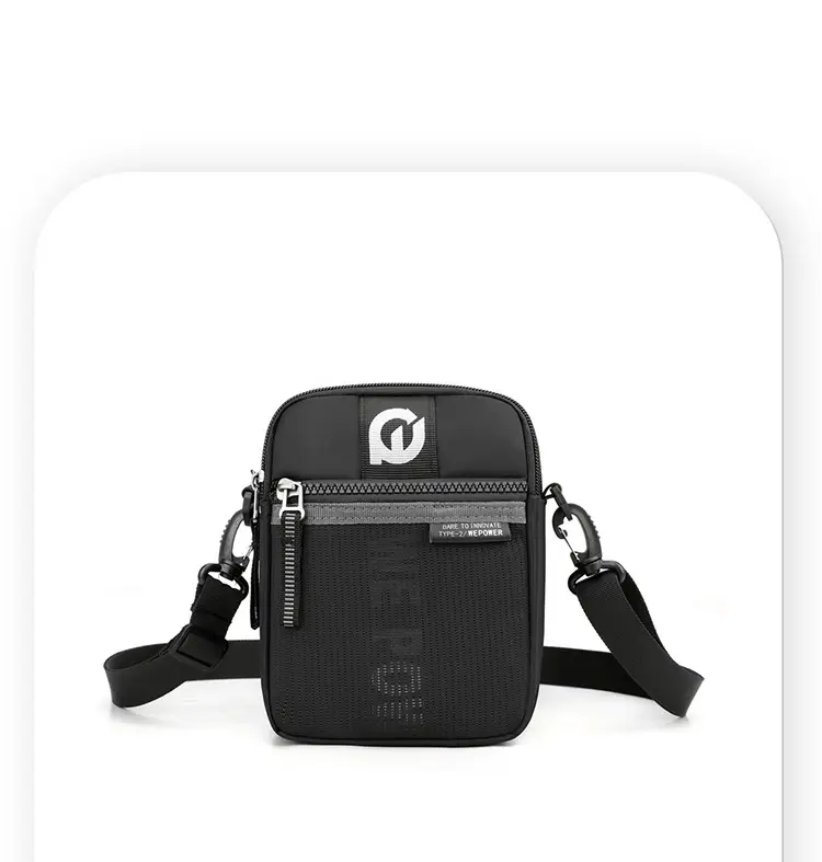 Men's Black Crossbody Shoulder Bag with Zip — feature 23