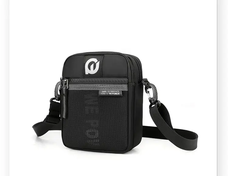 Men's Black Crossbody Shoulder Bag with Zip — feature 24
