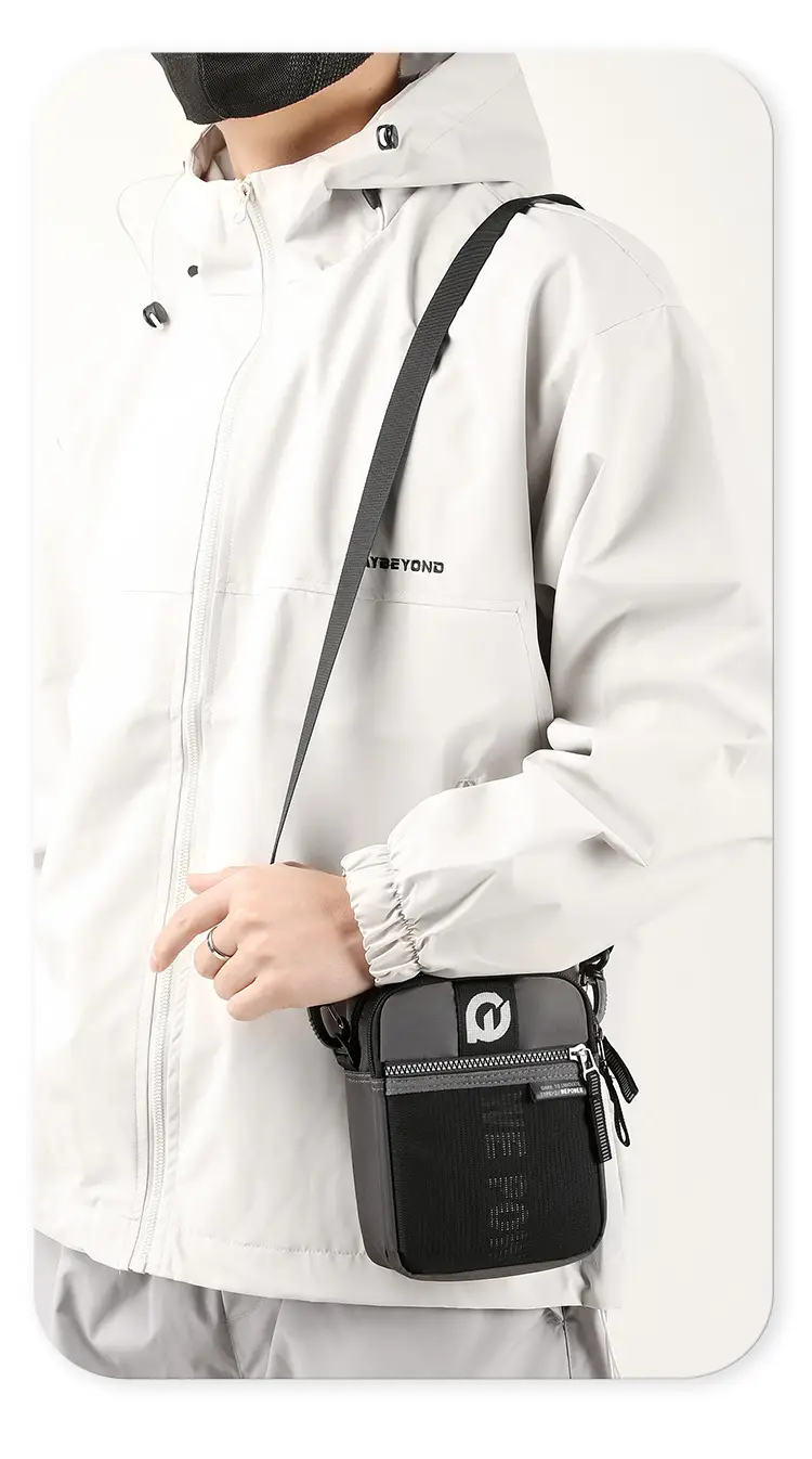 Men's Black Crossbody Shoulder Bag with Zip — feature 5