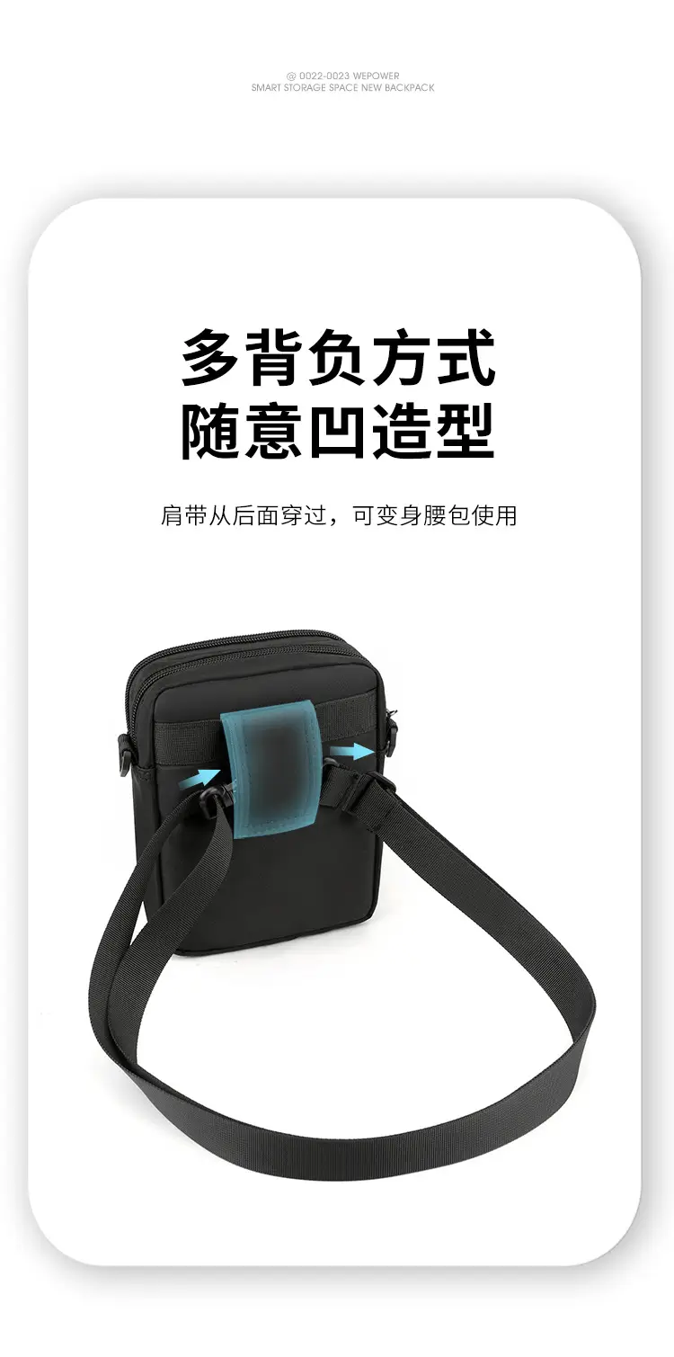 Men's Black Crossbody Shoulder Bag with Zip — feature 6
