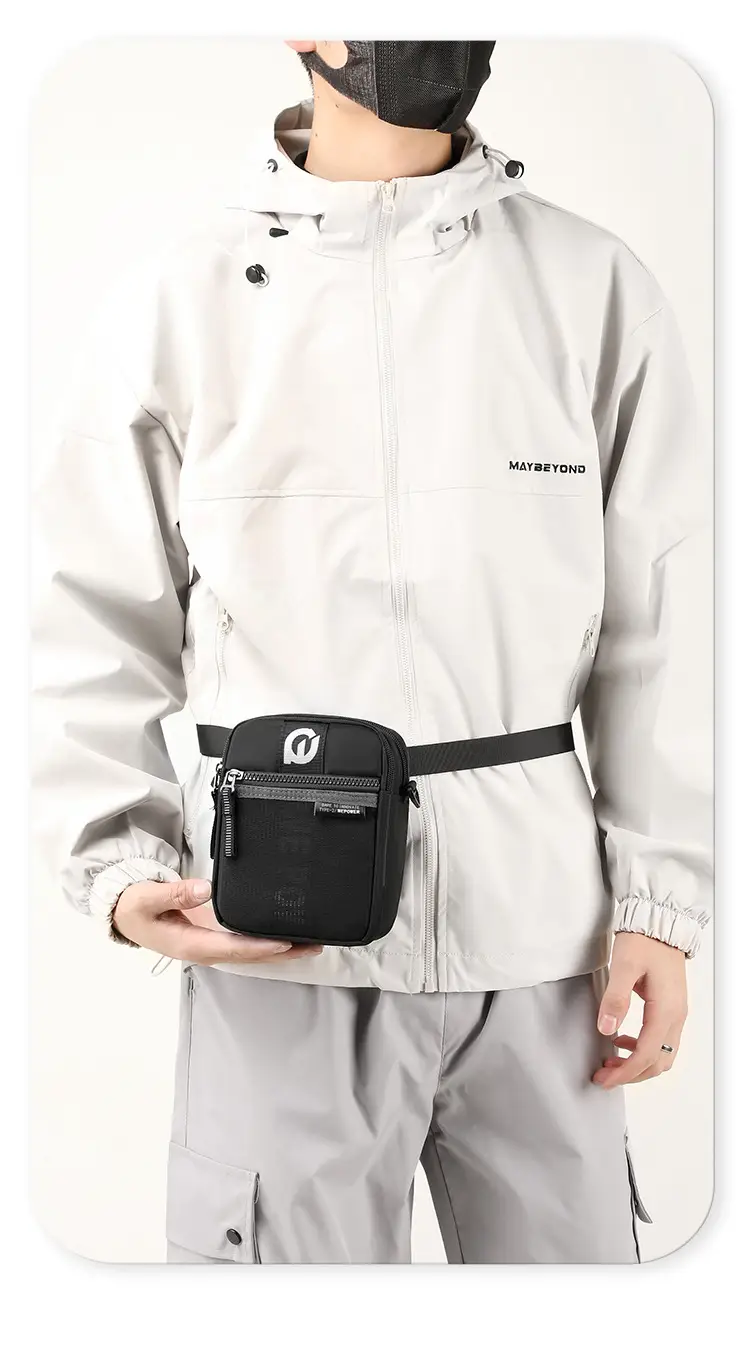 Men's Black Crossbody Shoulder Bag with Zip — feature 7