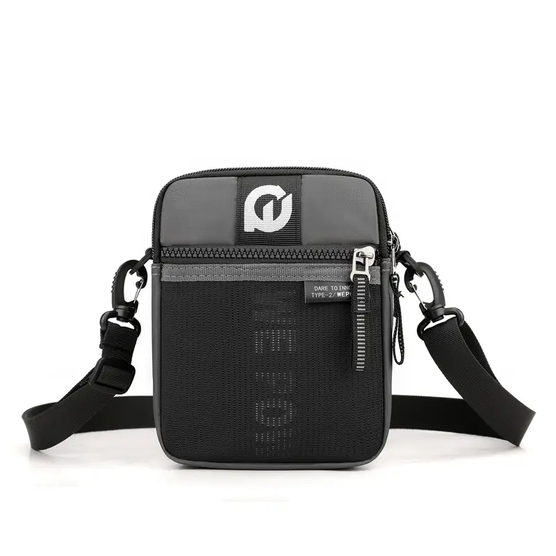 Men's Black Crossbody Shoulder Bag with Zip - Image 2