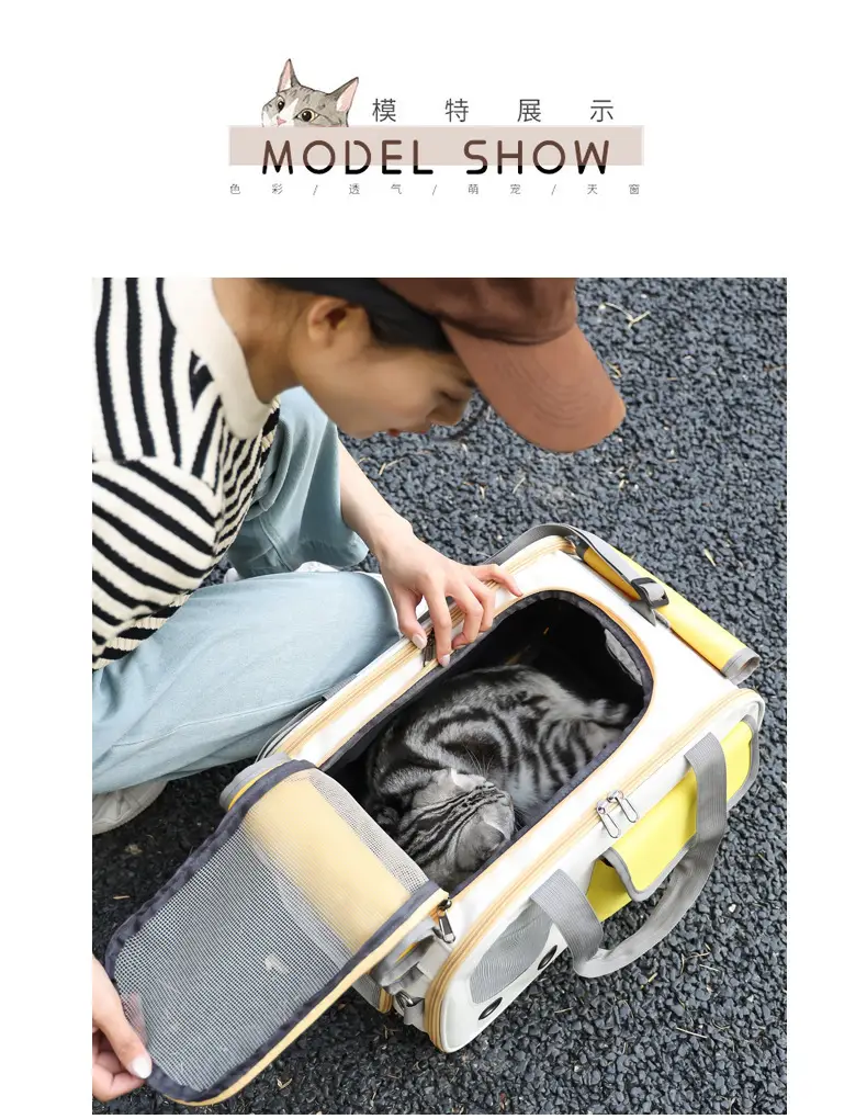 Pet Cat Bag Foldable Adjustable Shoulder Bag Yellow White — feature 15