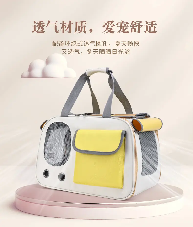 Pet Cat Bag Foldable Adjustable Shoulder Bag Yellow White — feature 7