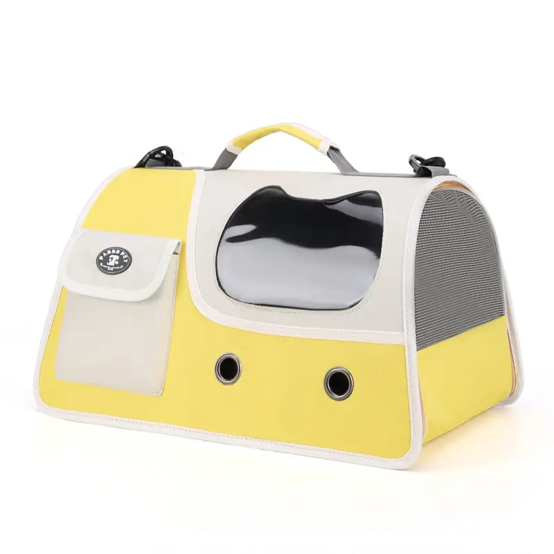 Pet Cat Bag Foldable Adjustable Shoulder Bag Yellow White - Image 5