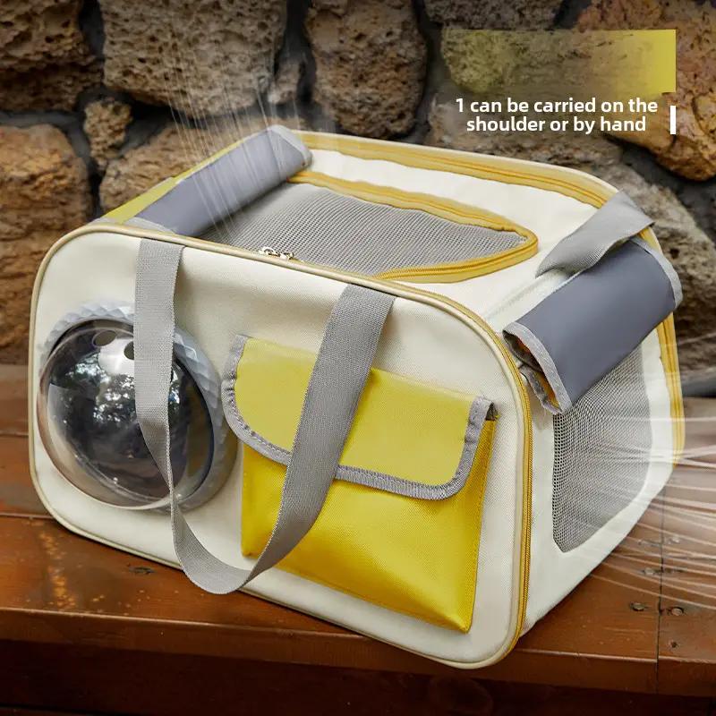 Pet Cat Bag Foldable Adjustable Shoulder Bag Yellow White - Image 14
