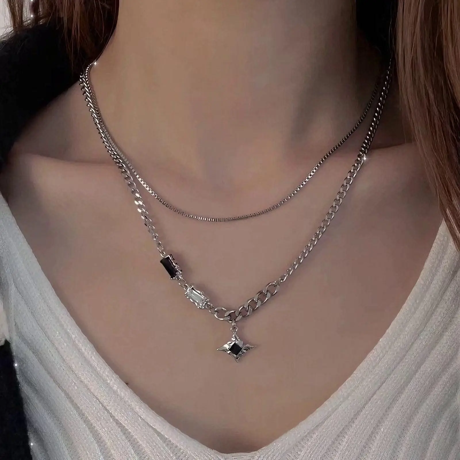 Star Double-Layer Necklace Men's Trendy Sweater Chain Accessible Luxury Niche Design — feature 10