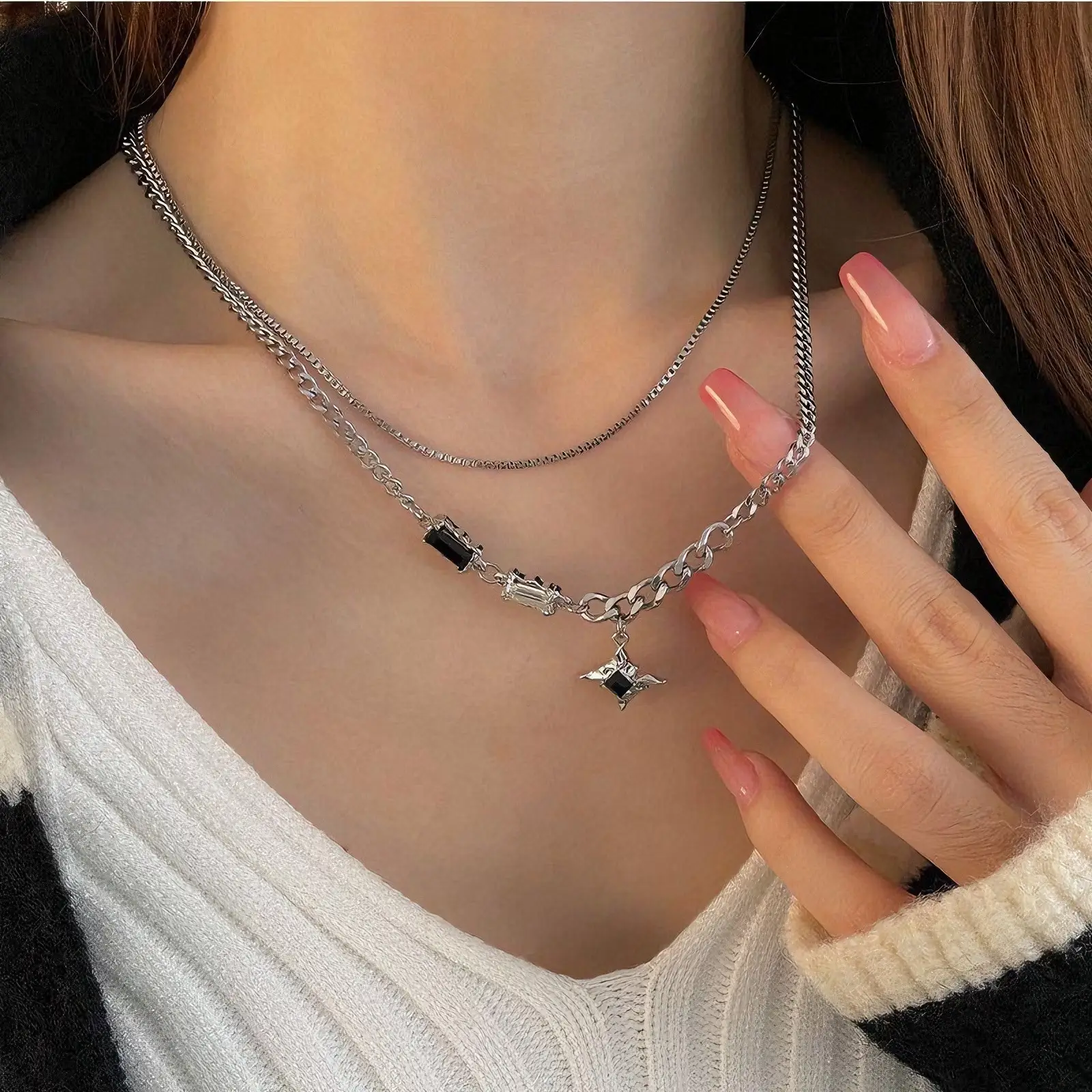 Star Double-Layer Necklace Men's Trendy Sweater Chain Accessible Luxury Niche Design — feature 12